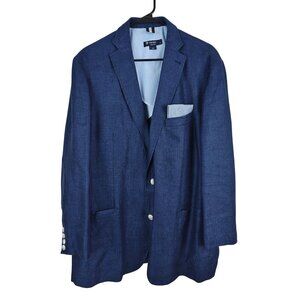Cremieux Mens Navy Linen Blazer Size XL Two-Button Single-Breasted Lightweight